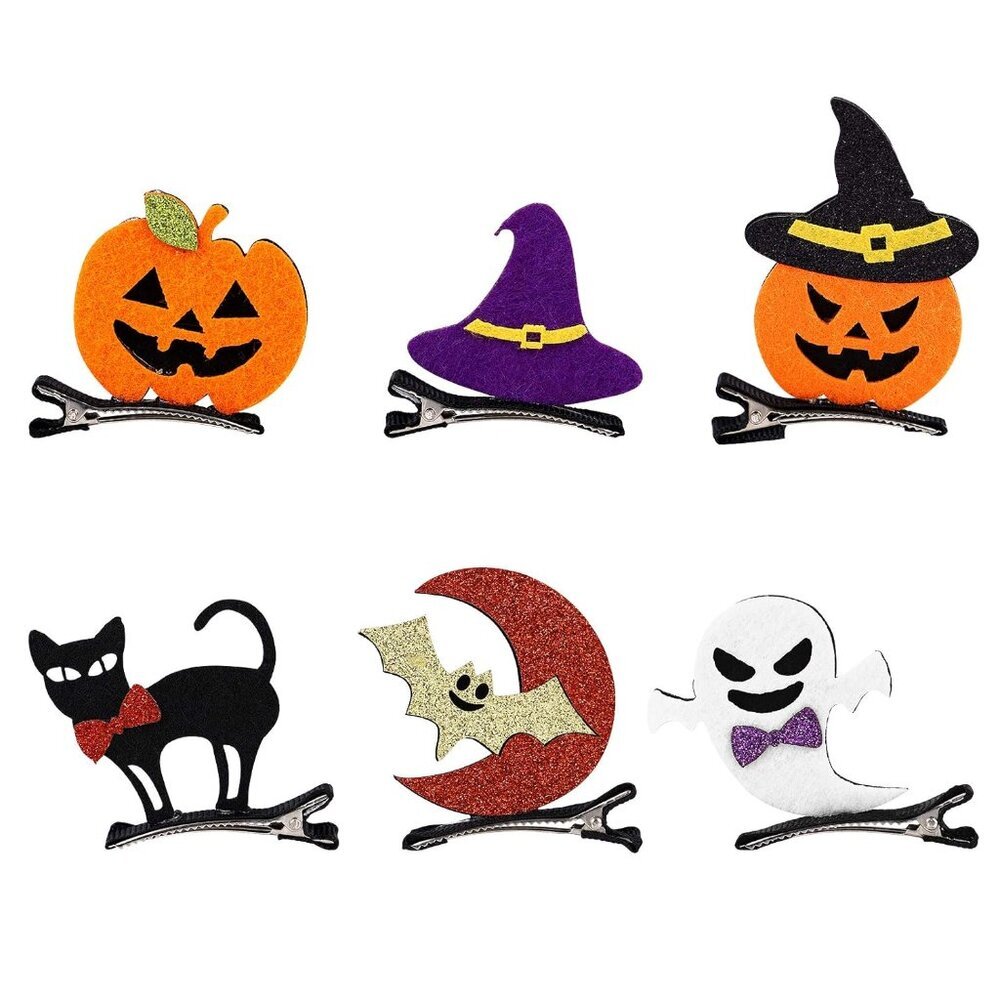 6pcs Halloween Cartoon Hairpins Pumpkin Ghost Bat Cat Hat Hair Barrettes Hair Cl